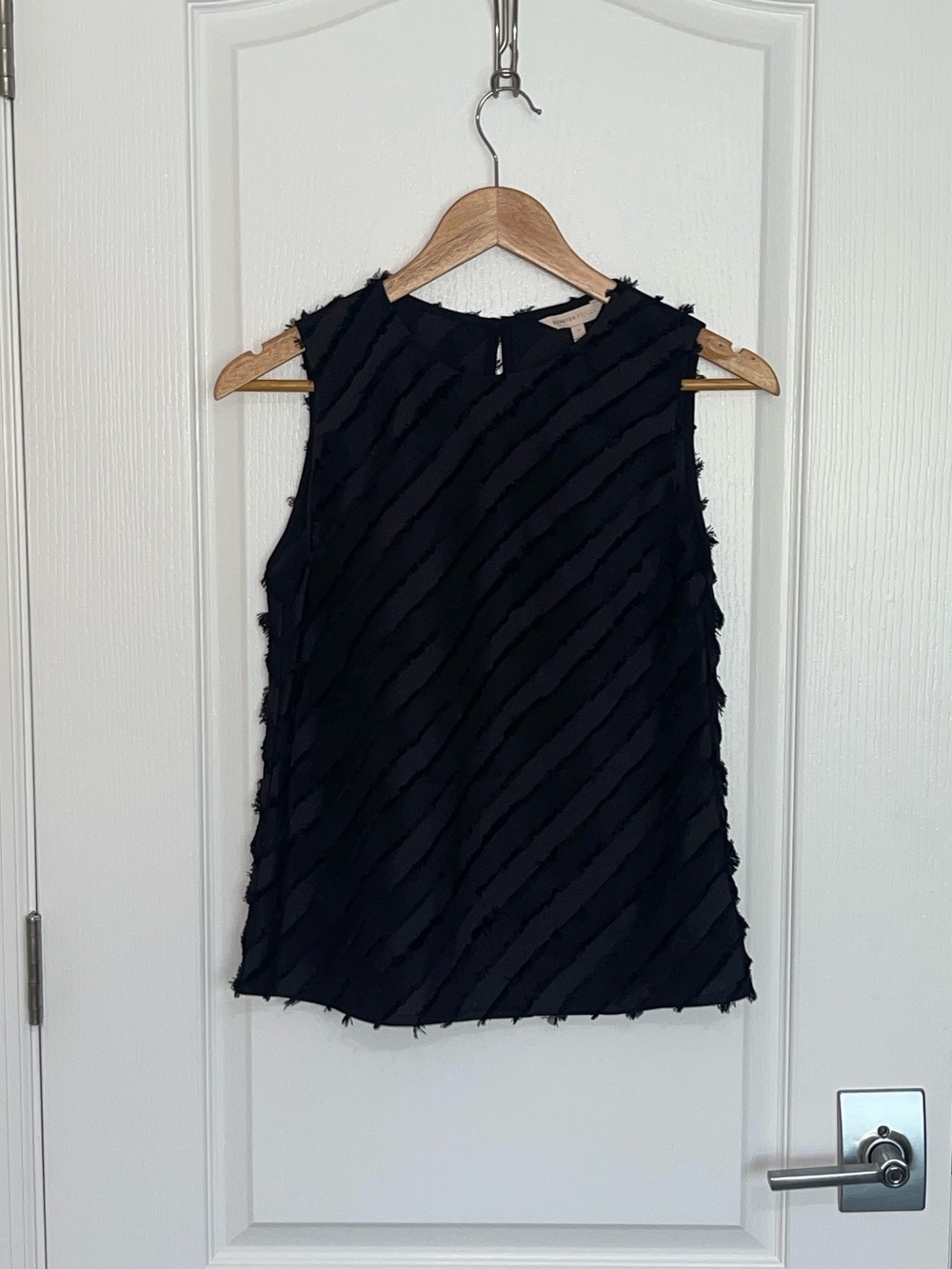 REBECCA TAYLOR Bias Lash Eyelash Tank Black Sleeveless Textured Stripe Tank Top - Picture 2 of 11